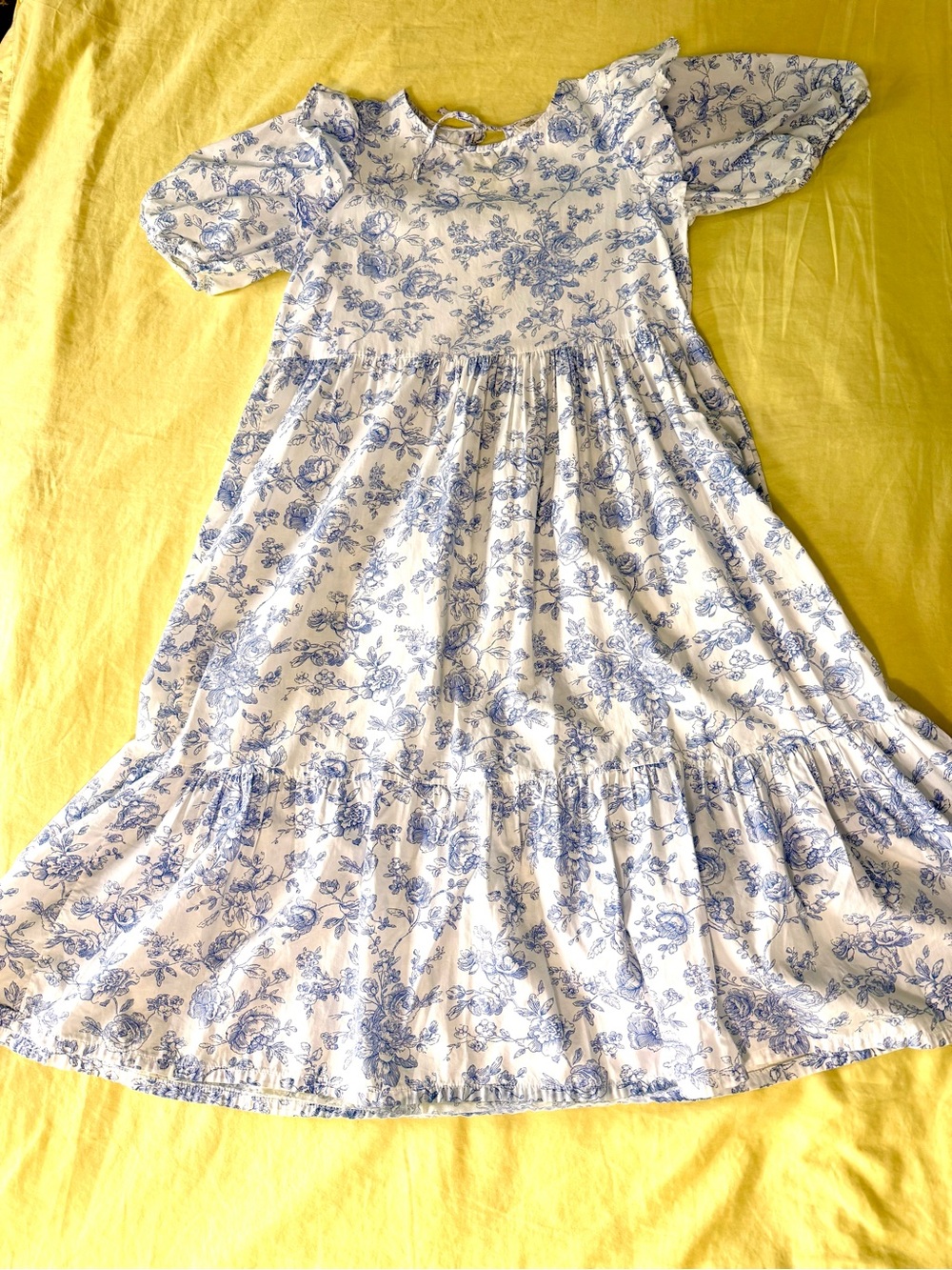 My Little Cozmo Girls White and Blue Floral Organic Cotton Dress 10 Years